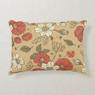 Vintage poppy and daisy flower seamless garden pat accent pillow