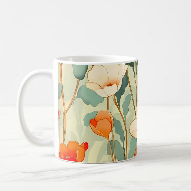 Vintage Poppy Blossom Coffee Mug (Left)