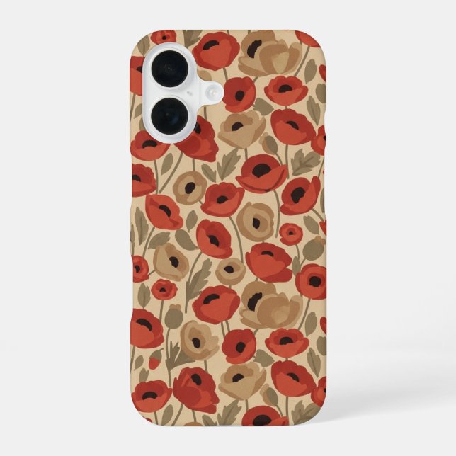 Vintage Poppy Bouquet iPhone 16 Case (Back)