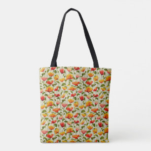 Vintage Poppy Flowers Orange Red Floral Pattern Tote Bag