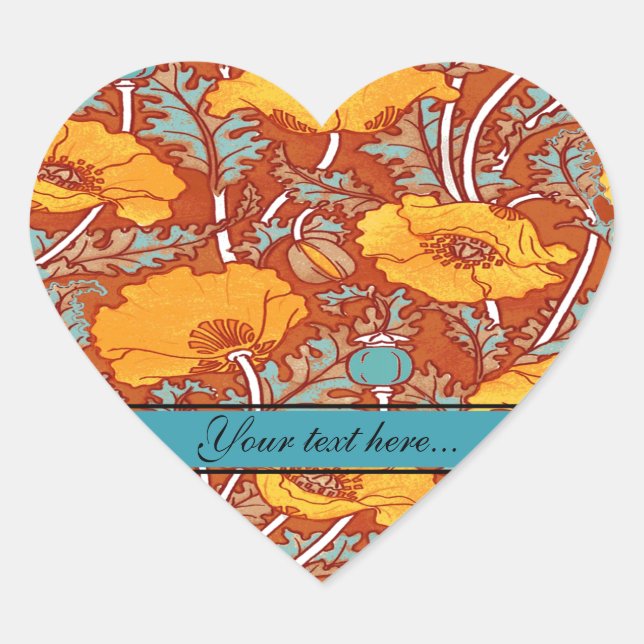 Vintage Poppy ~  Heart Sticker (Front)