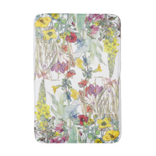 Vintage Poppy Iris Crocus Foxglove Floral Bath Mat