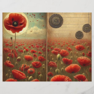 Vintage Poppy Scrapbook Paper – Shabby Chic Floral
