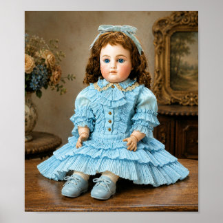 Vintage Porcelain Doll in Blue outfit Poster