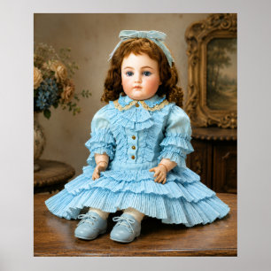 Vintage Porcelain Doll  in Blue outfit Poster