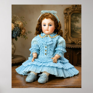 Vintage Porcelain Doll in Blue outfit Poster