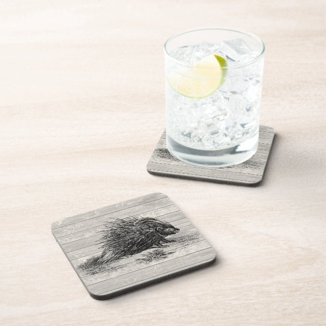 Vintage Porcupine Illustration Coaster Set (Right Side)