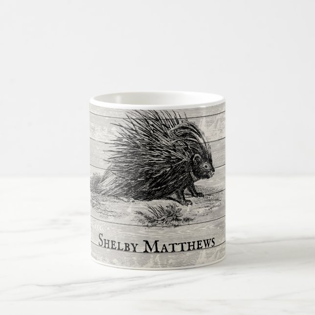 Vintage Porcupine Illustration Personalized Coffee Mug (Center)