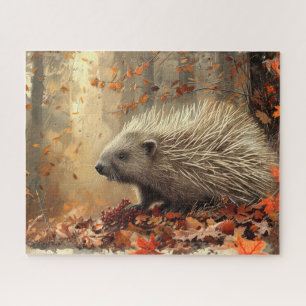 Vintage Porcupine in Autumn Leaves 16x20 Jigsaw Puzzle