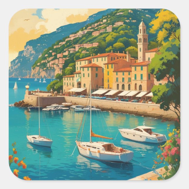 Vintage Portofino Genova Italy Square Sticker (Front)
