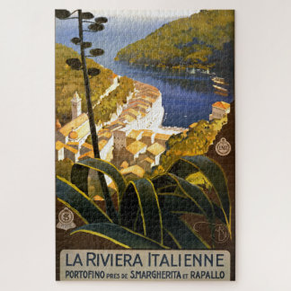 Vintage Portofino Italy Riviera Illustration Jigsaw Puzzle