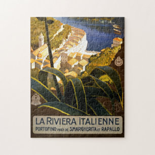 Vintage Portofino Italy Riviera Illustration Jigsaw Puzzle