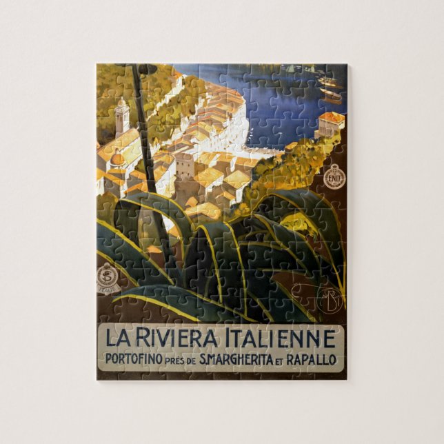 Vintage Portofino Italy Riviera Illustration Jigsaw Puzzle (Vertical)