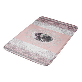 Vintage portrait and lace bath mat