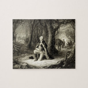 Vintage Portrait of George Washington Praying Jigsaw Puzzle