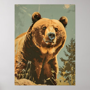Vintage Portrait of the Brown Bear Poster