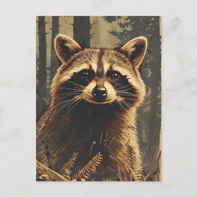 Vintage Portrait of the Raccoon Postcard (Front)