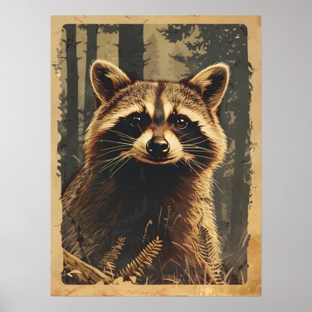 Vintage Portrait of the Raccoon Poster (Front)