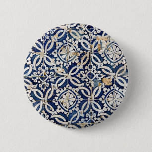 Vintage Portuguese Azulejo 2 Inch Round Button