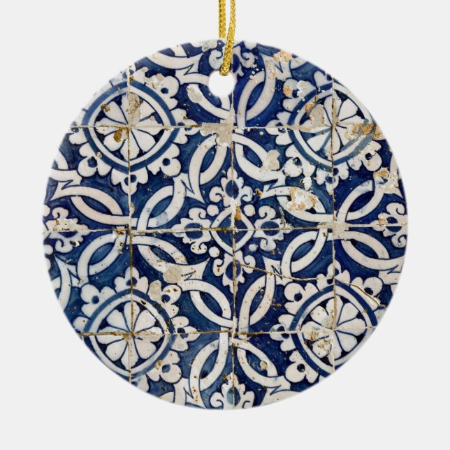 Vintage Portuguese Azulejo Ceramic Ornament (Front)
