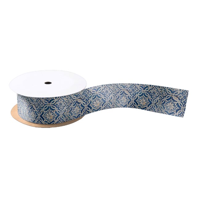 Vintage portuguese azulejo satin ribbon (Spool)