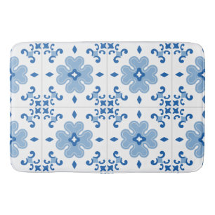 Vintage Portuguese Azulejo Tile Pattern Bath Mat