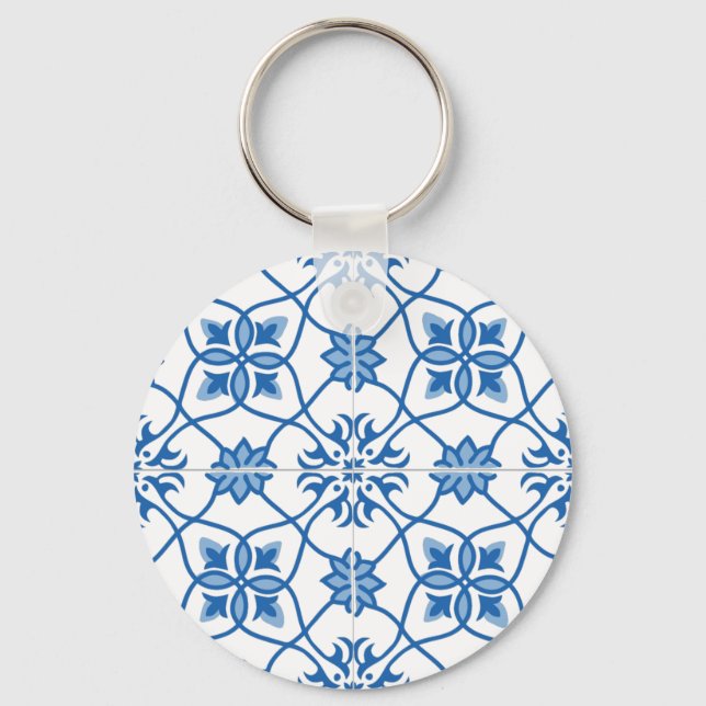Vintage Portuguese Azulejo Tile Pattern Keychain (Front)