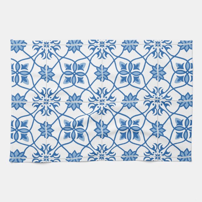 Vintage Portuguese Azulejo Tile Pattern Kitchen Towel (Horizontal)
