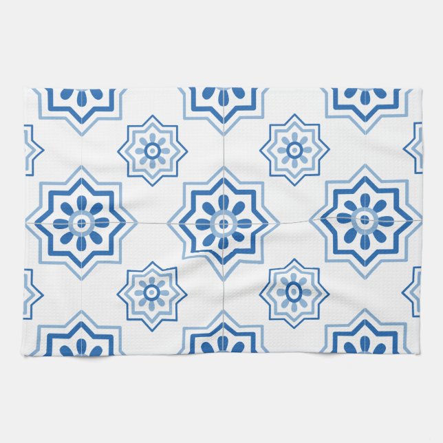 Vintage Portuguese Azulejo Tile Pattern Kitchen Towel (Horizontal)