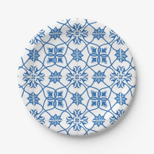 Vintage Portuguese Azulejo Tile Pattern Paper Plate