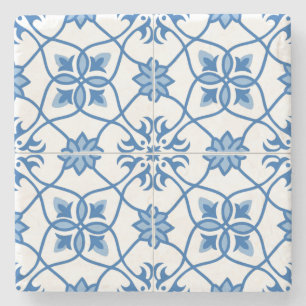 Vintage Portuguese Azulejo Tile Pattern Stone Coaster
