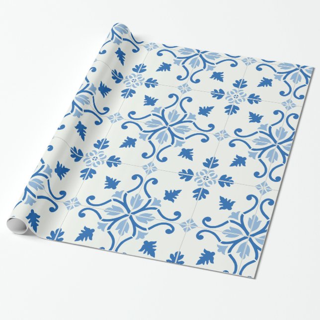 Vintage Portuguese Azulejo Tile Pattern Wrapping Paper (Unrolled)