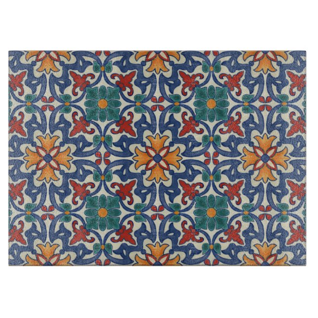 Vintage Portuguese Azulejos Tile Pattern Cutting Board (Front)