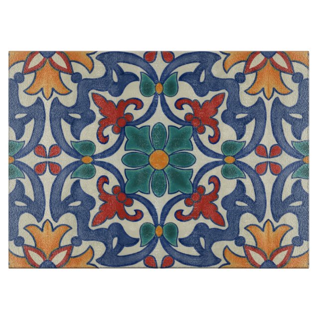 Vintage Portuguese Azulejos Tile Pattern Cutting Board (Front)