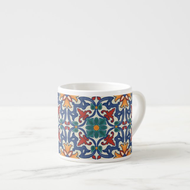Vintage Portuguese Azulejos Tile Pattern Espresso Cup (Front Right)