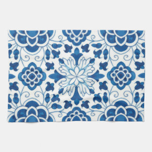 Vintage Portuguese Blue Azulejos Tile Pattern Kitchen Towel