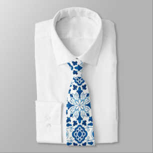 Vintage Portuguese Blue Azulejos Tile Pattern Tie