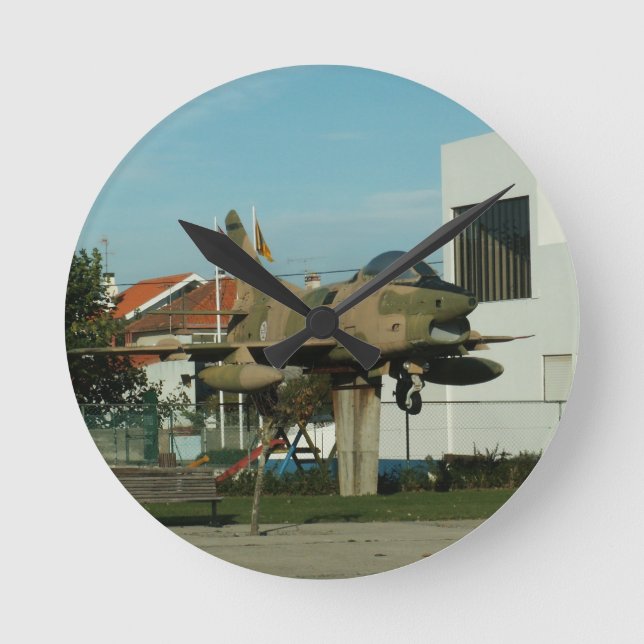 Vintage Portuguese Fighter Jet Round Clock (Front)