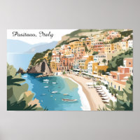 Vintage Positano Italy  Amalfi Coast Travel Art