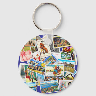 Vintage Post Card Collage Keychain