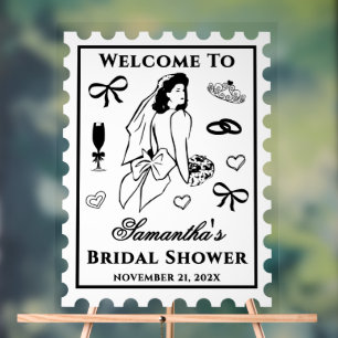 Vintage Postage Stamp Bridal Shower Welcome Acrylic Sign