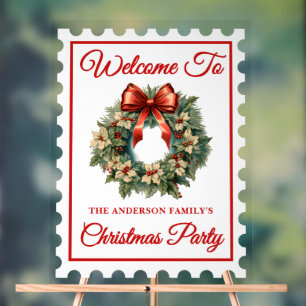 Vintage Postage Stamp Christmas Party Welcome Acrylic Sign