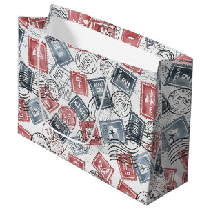 Vintage Postage Stamp Collage Pattern (1) Large Gift Bag