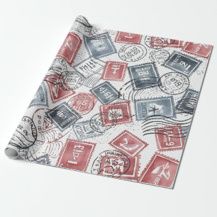 Vintage Postage Stamp Collage Pattern (1) Wrapping Paper