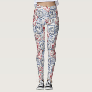 Vintage Postage Stamp Collage Pattern (2) Leggings