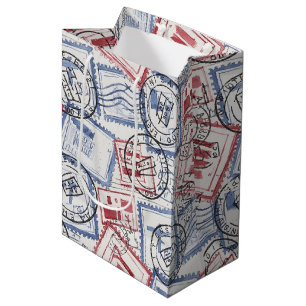 Vintage Postage Stamp Collage Pattern (2) Medium Gift Bag
