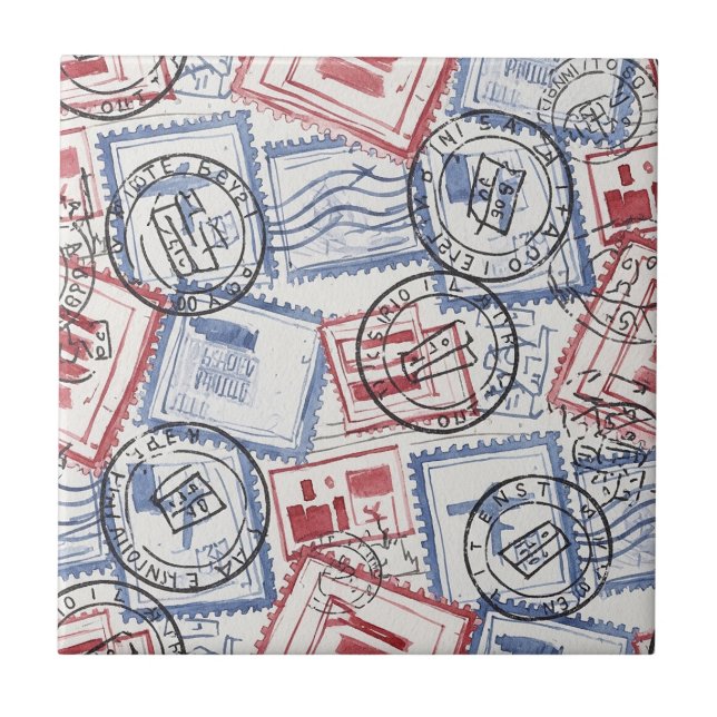 Vintage Postage Stamp Collage Pattern (2) Tile (Front)