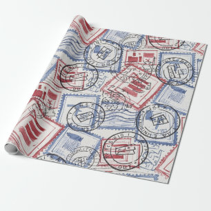 Vintage Postage Stamp Collage Pattern (2) Wrapping Paper