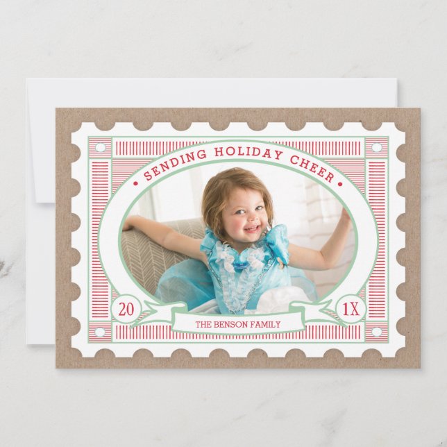 Vintage Postage Stamp Holiday Photo Card (Front)