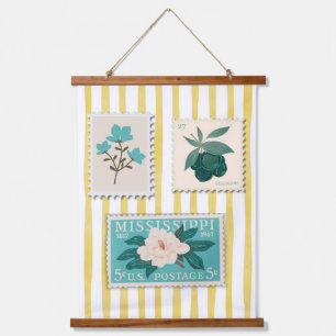 Vintage Postage Stamp Kitchen Print   Retro Blue  Hanging Tapestry